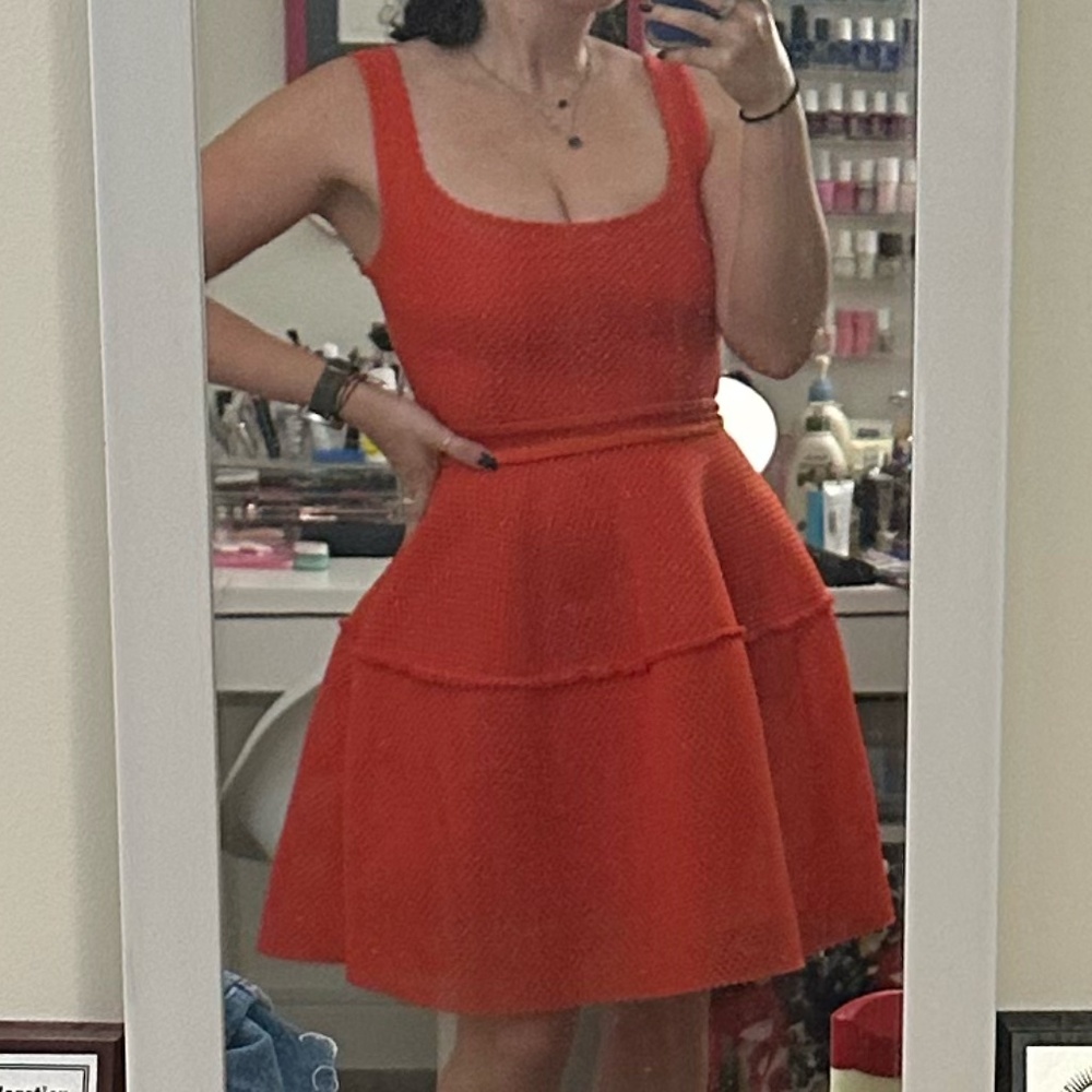 Maje Red Mesh Honeycomb A-Line Dress